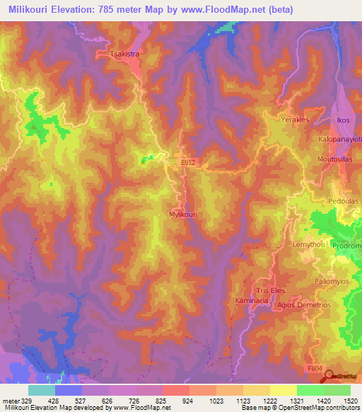 Milikouri,Cyprus Elevation Map