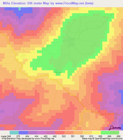 Milia,Cyprus Elevation Map