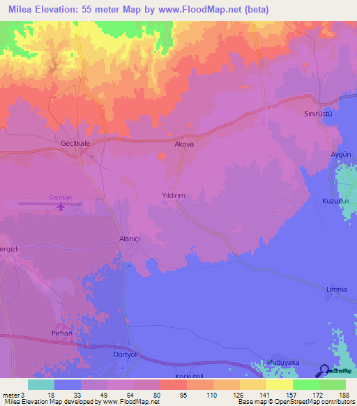 Milea,Cyprus Elevation Map