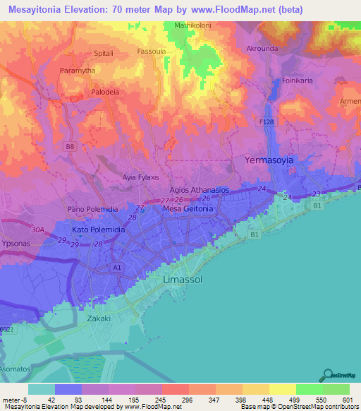 Mesayitonia,Cyprus Elevation Map