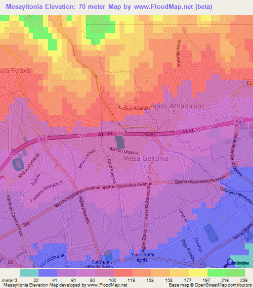 Mesayitonia,Cyprus Elevation Map