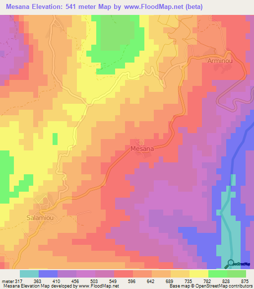 Mesana,Cyprus Elevation Map
