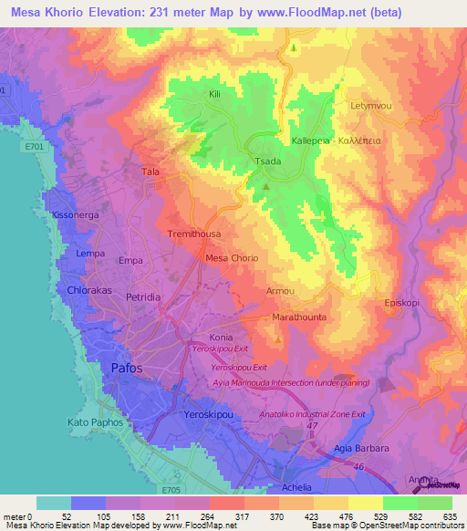 Mesa Khorio,Cyprus Elevation Map