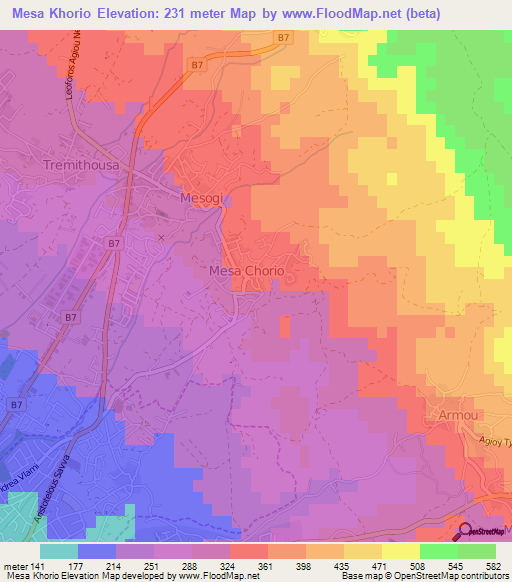 Mesa Khorio,Cyprus Elevation Map