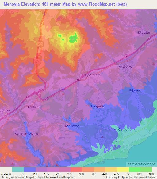 Menoyia,Cyprus Elevation Map