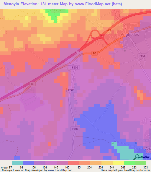Menoyia,Cyprus Elevation Map