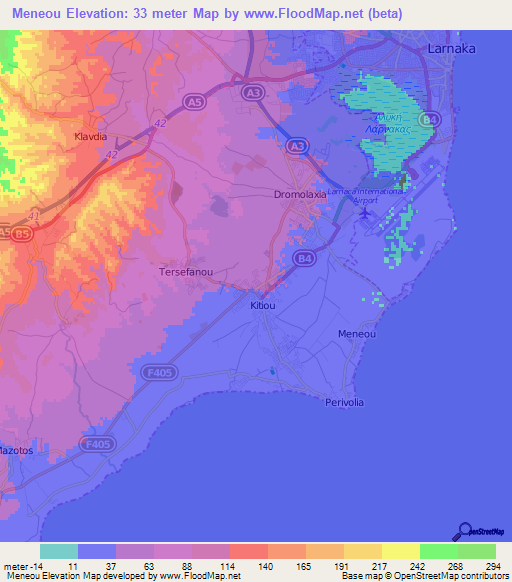 Meneou,Cyprus Elevation Map