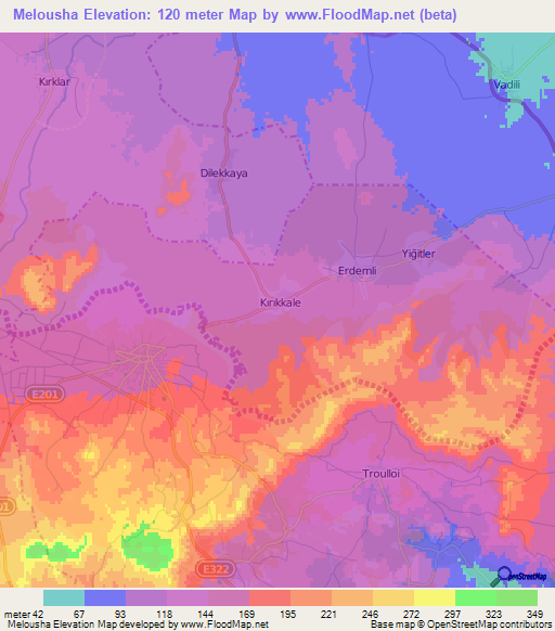 Melousha,Cyprus Elevation Map