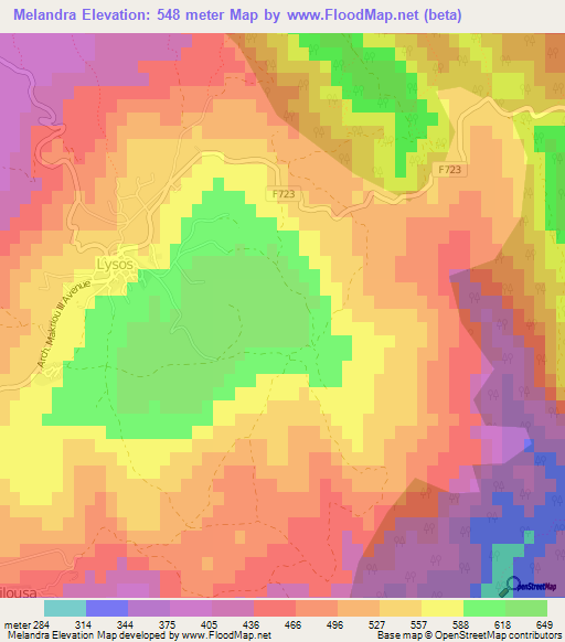 Melandra,Cyprus Elevation Map