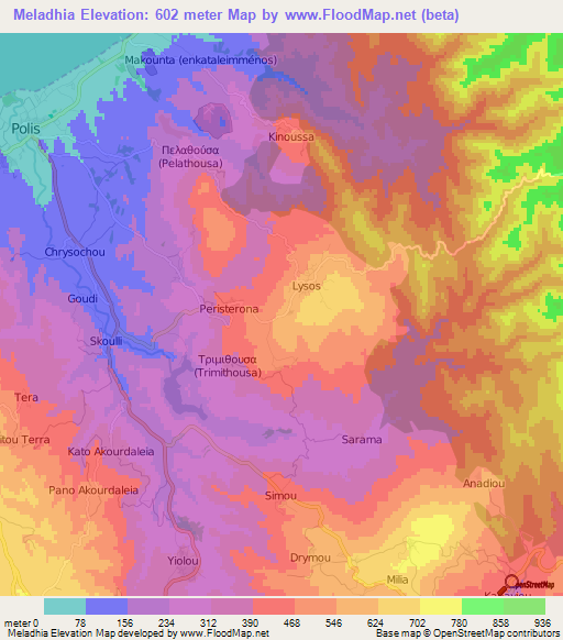 Meladhia,Cyprus Elevation Map