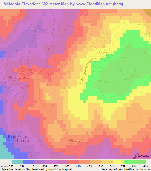 Meladhia,Cyprus Elevation Map