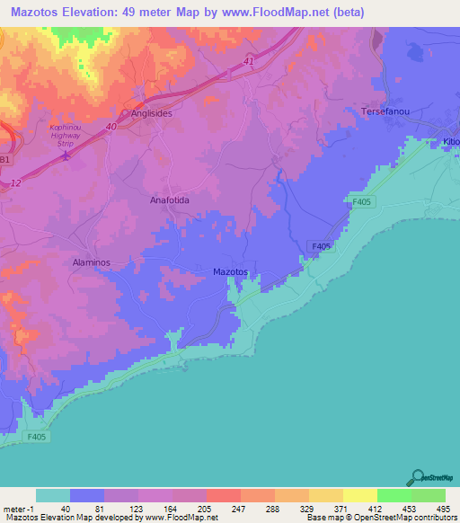 Mazotos,Cyprus Elevation Map