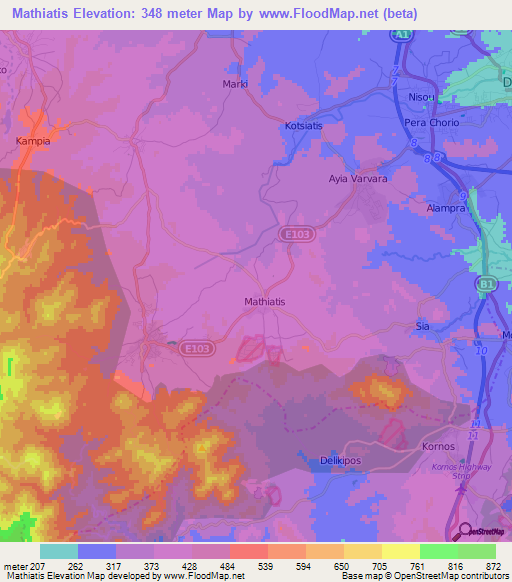 Mathiatis,Cyprus Elevation Map