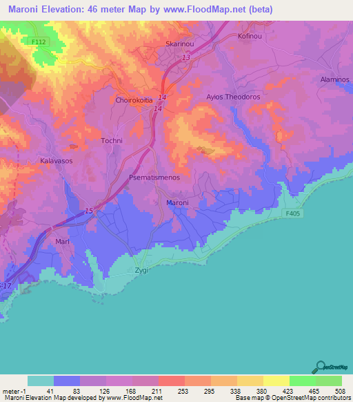 Maroni,Cyprus Elevation Map
