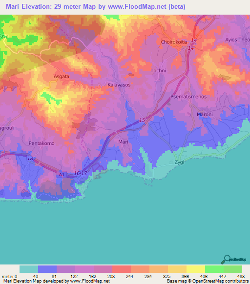Mari,Cyprus Elevation Map