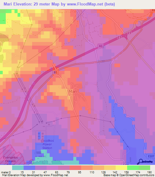Mari,Cyprus Elevation Map