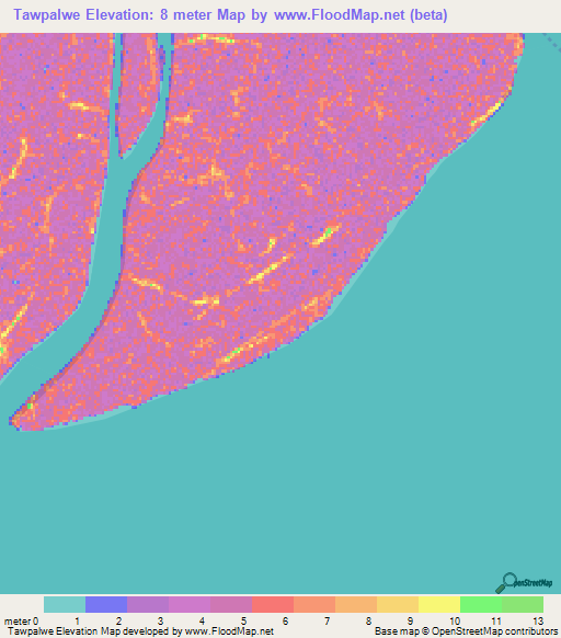 Tawpalwe,Myanmar Elevation Map