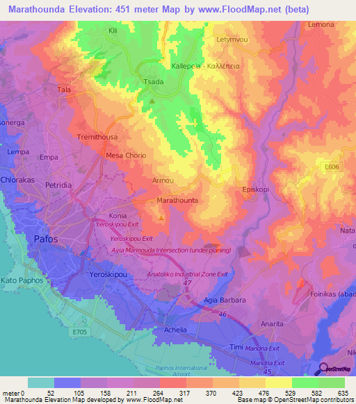 Marathounda,Cyprus Elevation Map