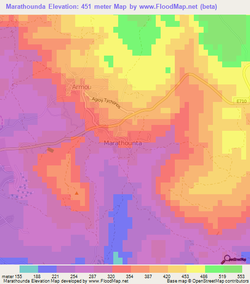 Marathounda,Cyprus Elevation Map