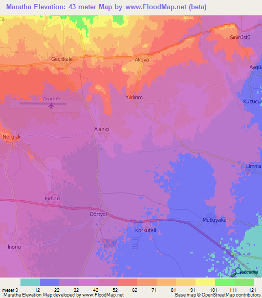 Maratha,Cyprus Elevation Map
