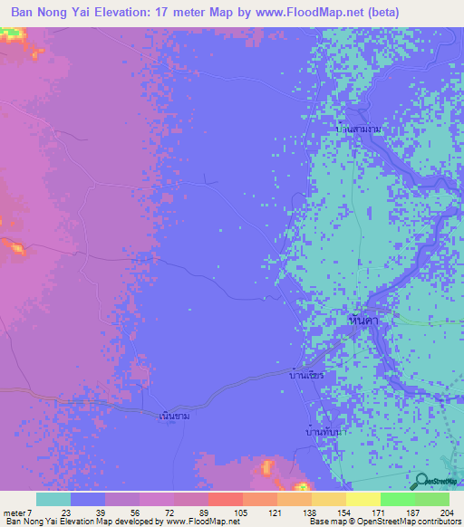 Ban Nong Yai,Thailand Elevation Map