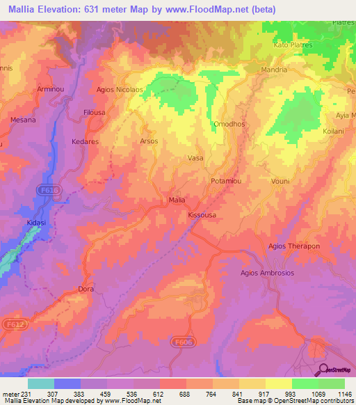 Mallia,Cyprus Elevation Map