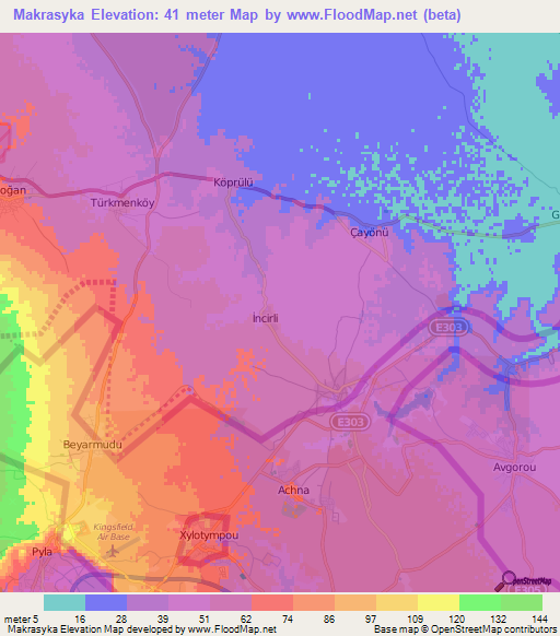 Makrasyka,Cyprus Elevation Map