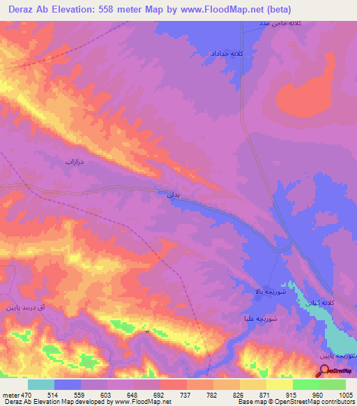 Deraz Ab,Iran Elevation Map