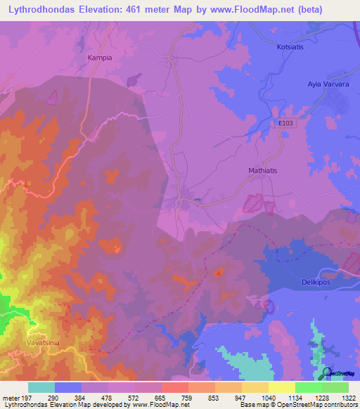 Lythrodhondas,Cyprus Elevation Map