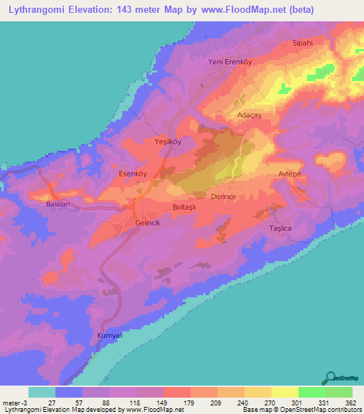 Lythrangomi,Cyprus Elevation Map