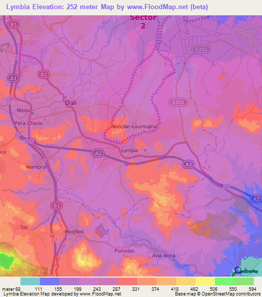 Lymbia,Cyprus Elevation Map