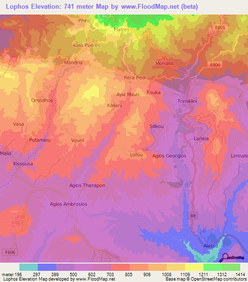 Lophos,Cyprus Elevation Map