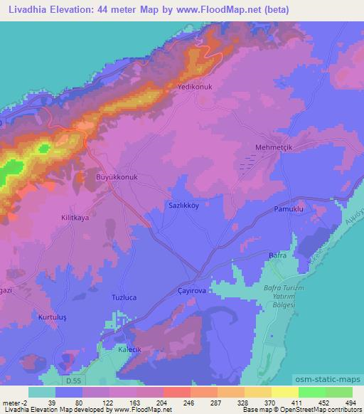 Livadhia,Cyprus Elevation Map