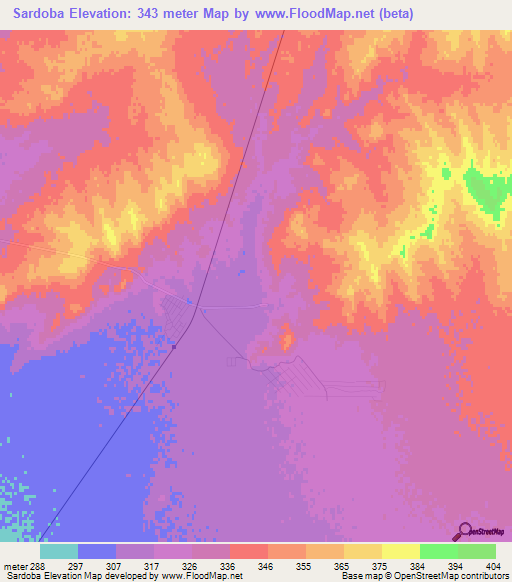 Sardoba,Turkmenistan Elevation Map