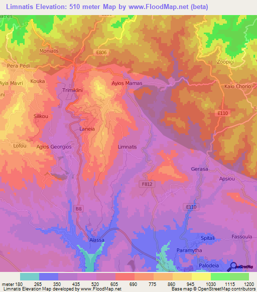 Limnatis,Cyprus Elevation Map