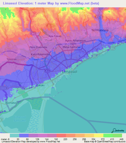 Limassol,Cyprus Elevation Map