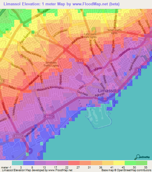 Limassol,Cyprus Elevation Map