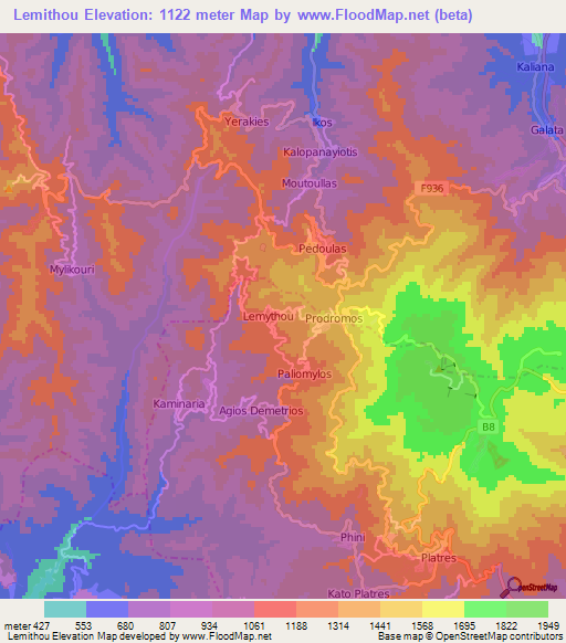 Lemithou,Cyprus Elevation Map