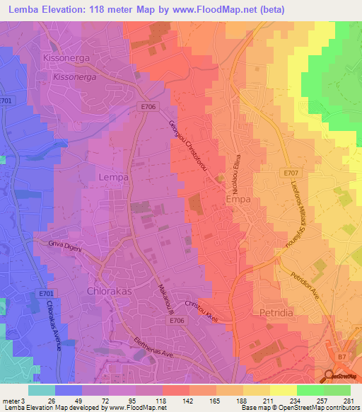 Lemba,Cyprus Elevation Map