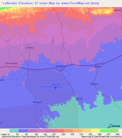 Lefkoniko,Cyprus Elevation Map