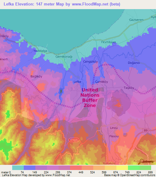 Lefka,Cyprus Elevation Map