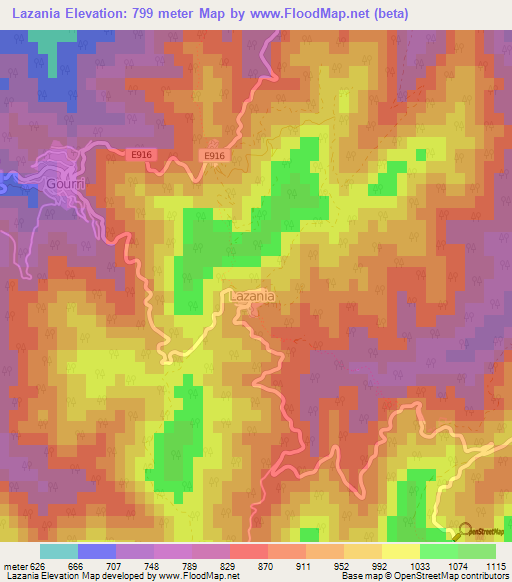 Lazania,Cyprus Elevation Map