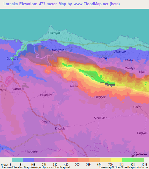 Larnaka,Cyprus Elevation Map