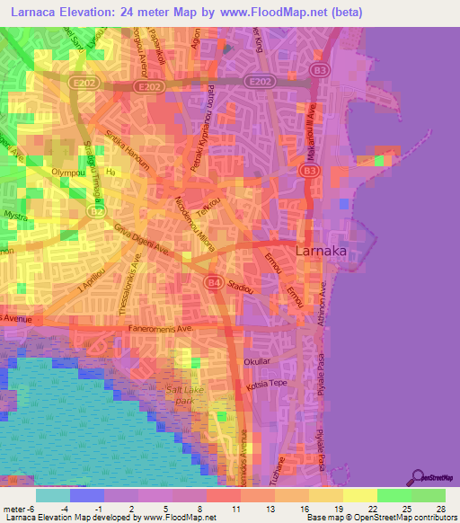 Larnaca,Cyprus Elevation Map