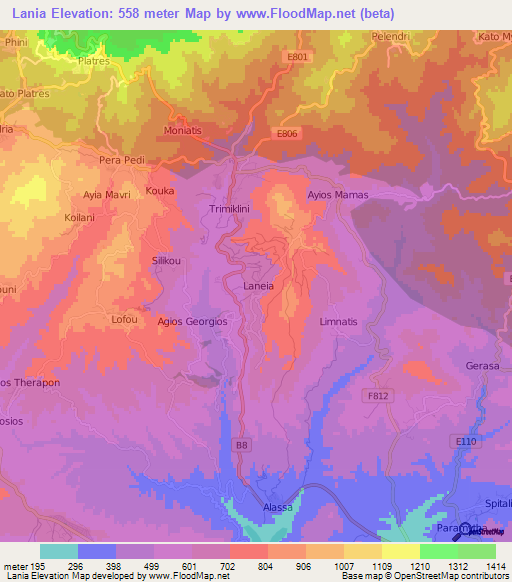 Lania,Cyprus Elevation Map