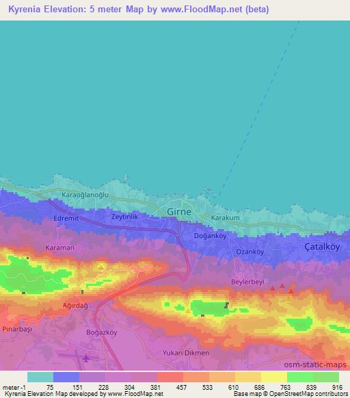 Kyrenia,Cyprus Elevation Map