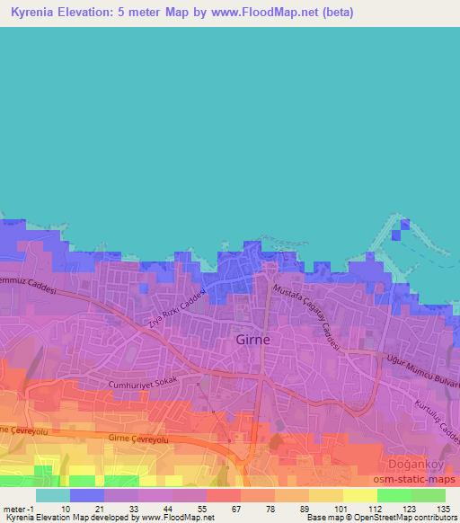 Kyrenia,Cyprus Elevation Map