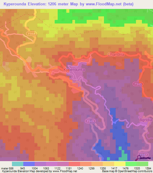 Kyperounda,Cyprus Elevation Map