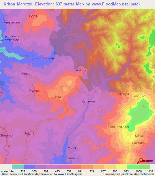 Kritou Marottou,Cyprus Elevation Map