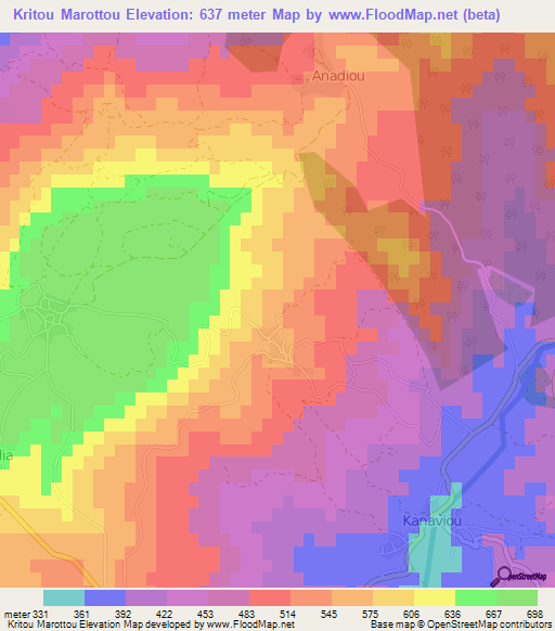 Kritou Marottou,Cyprus Elevation Map